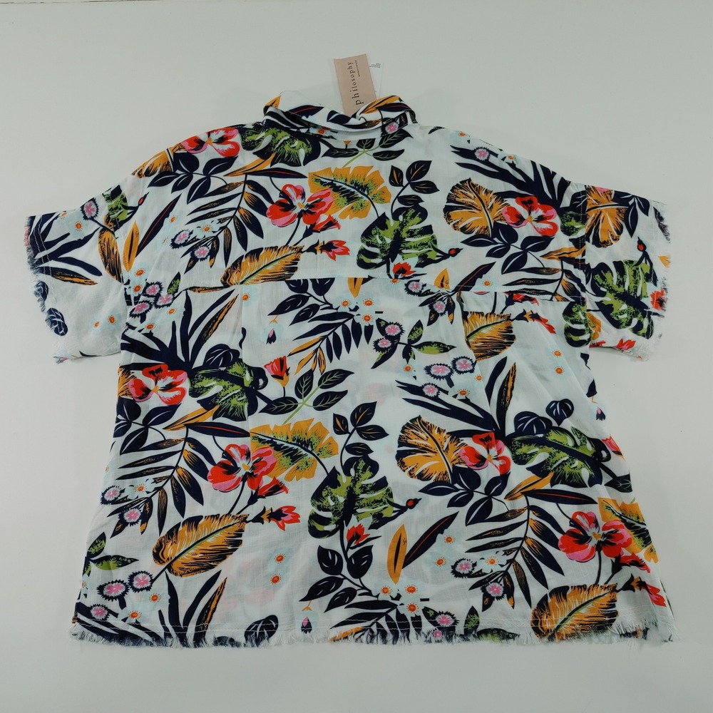 Philosophy Republic Floral Print‎ Frayed Hem Button Up Shirt Top Size M - Picture 2 of 9